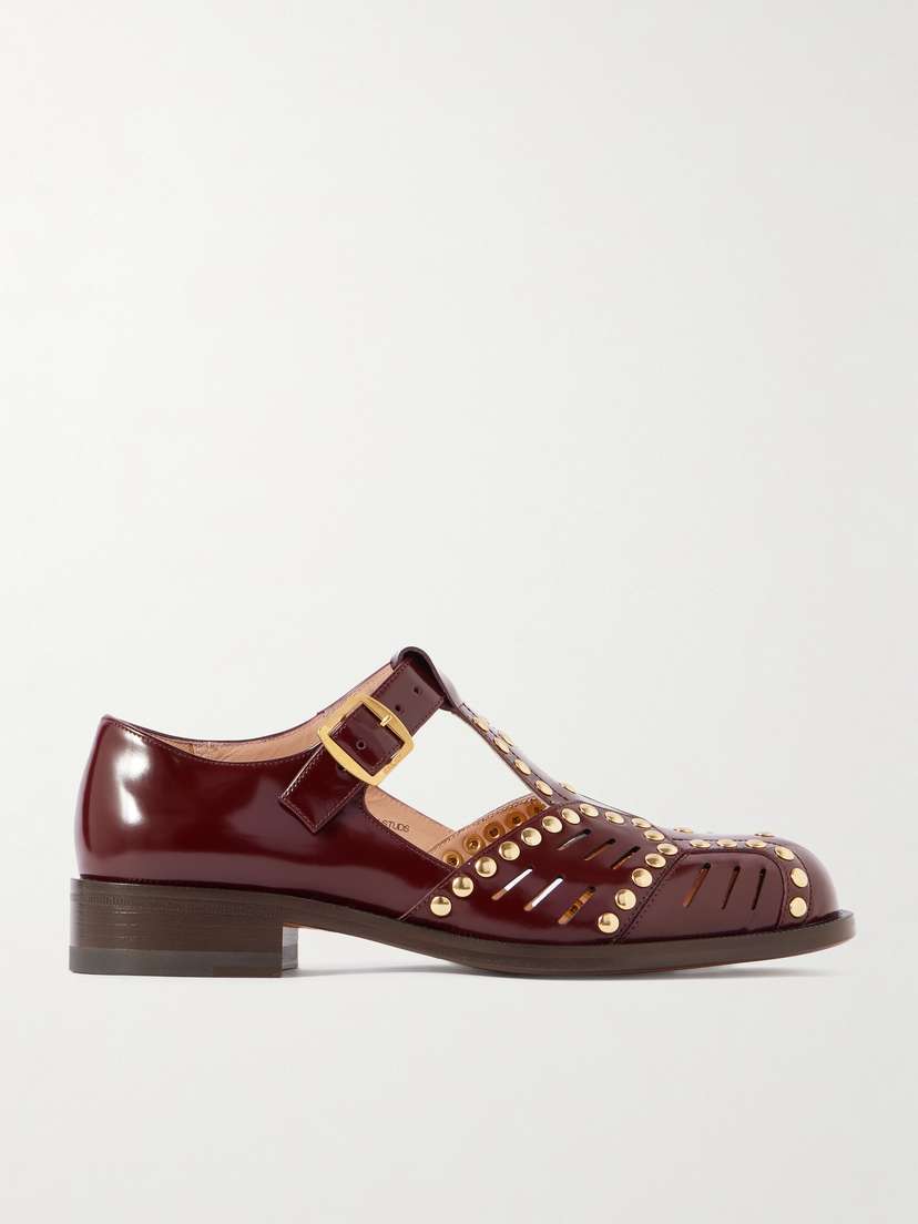 BALLY Spiegel Studded Cutout Glossed-leather Brogues