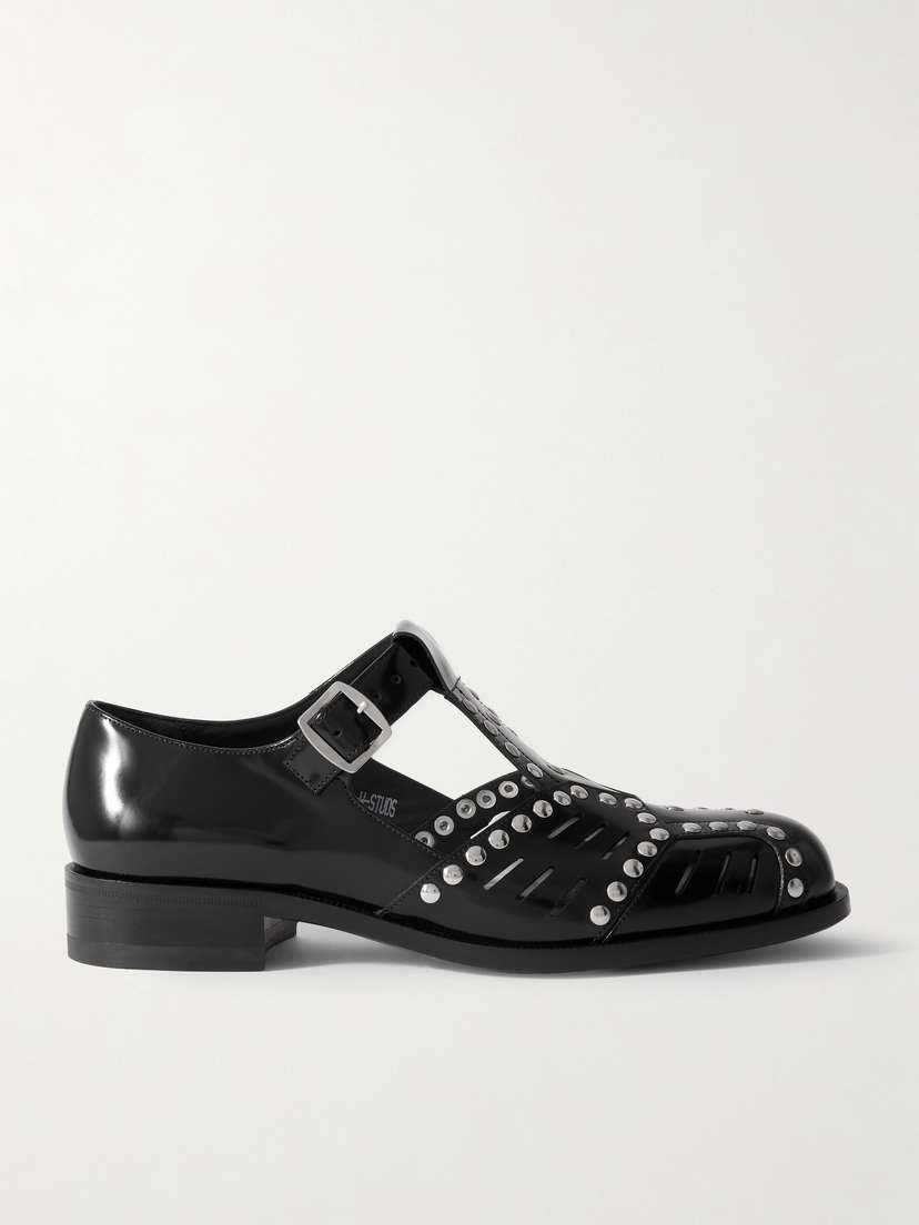 BALLY Spiegel Studded Cutout Glossed-leather Sandals