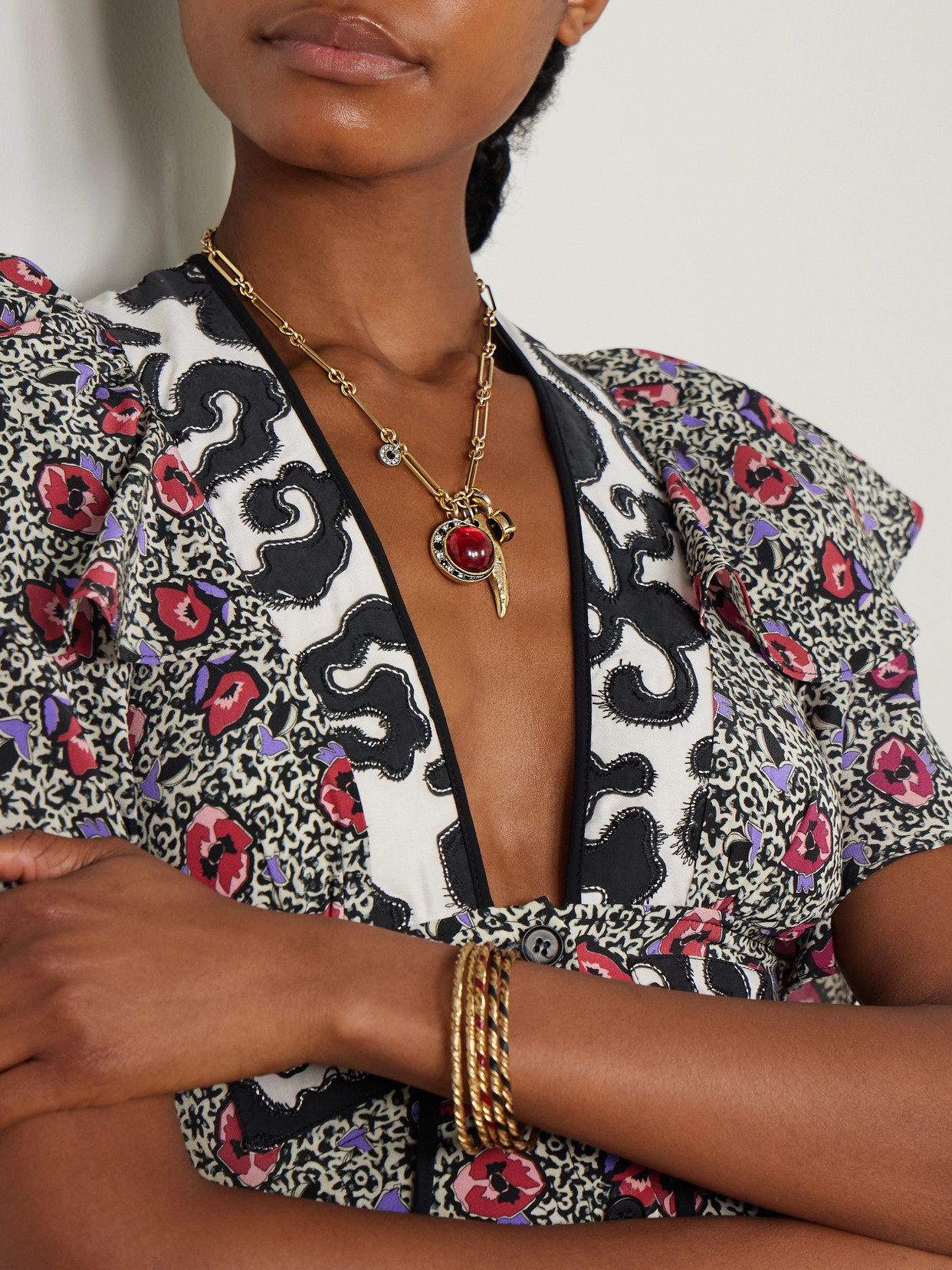 Maison Mayle Long Links Combo Gold-plated, Crystal And Enamel Necklace In Gold