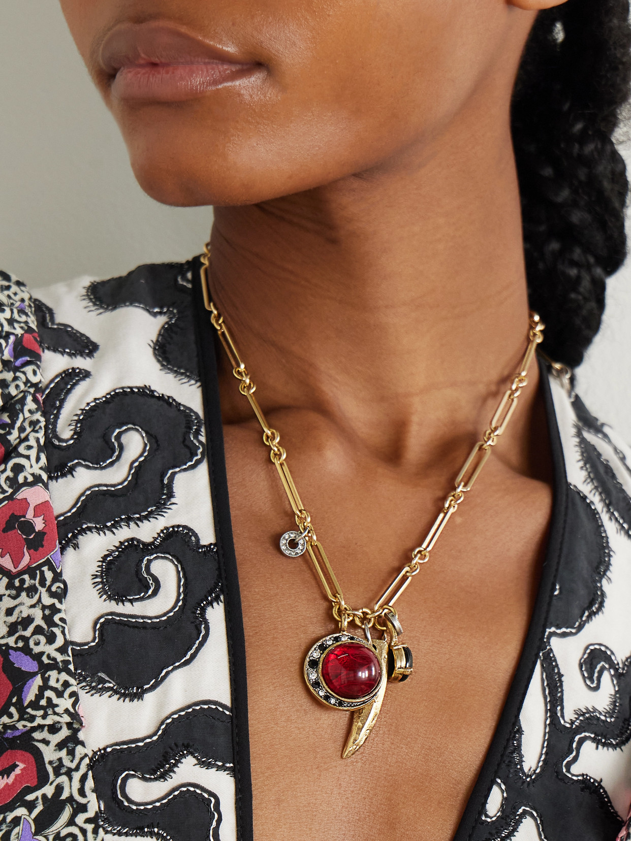 Maison Mayle Long Links Combo Gold-plated, Crystal And Enamel Necklace In Gold