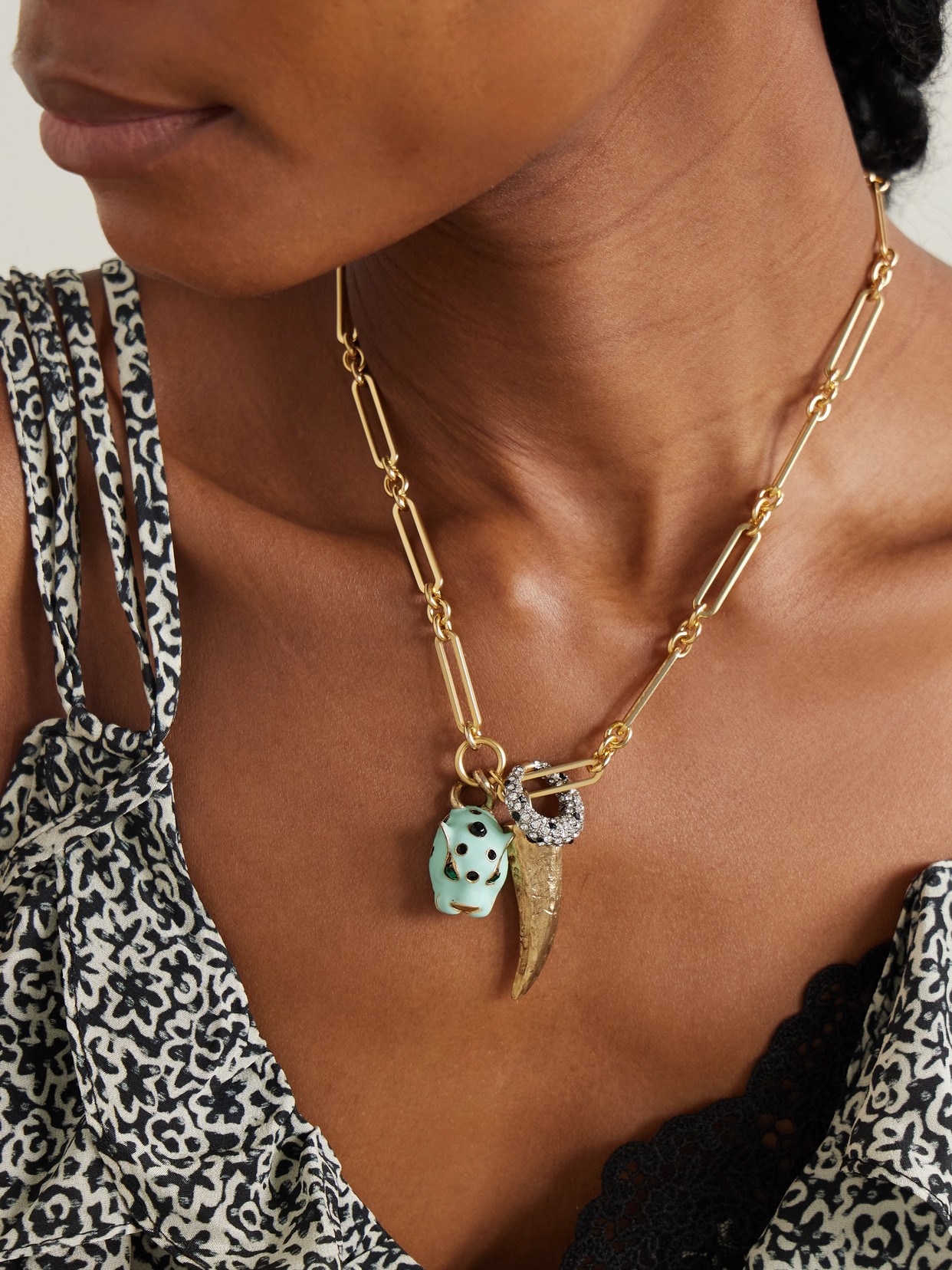 MAISON MAYLE LONG LINKS COMBO GOLD-PLATED, ENAMEL AND CRYSTAL NECKLACE