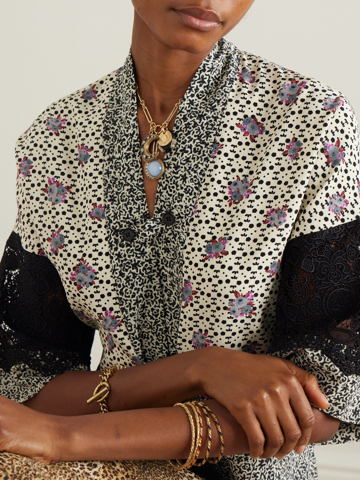 Maison Mayle Trinity Reine Gold-plated, Crystal And Enamel Necklace In Gold