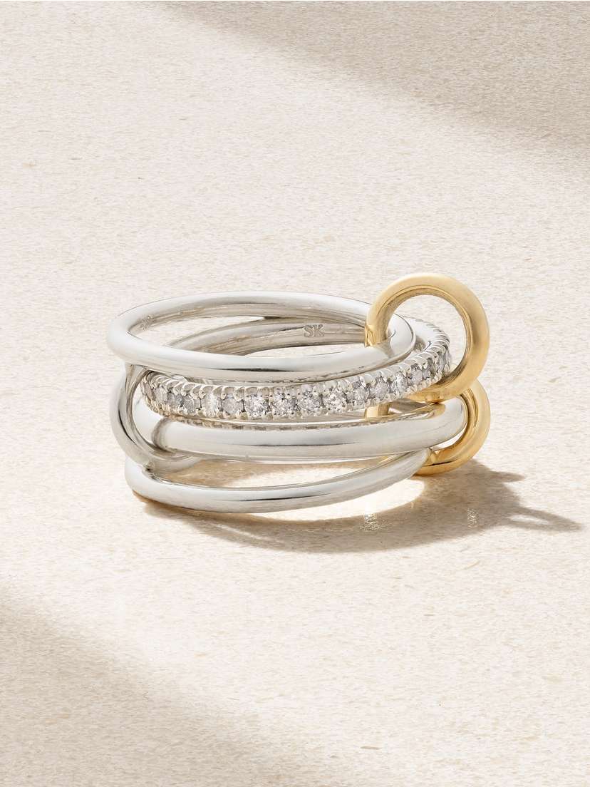 Spinelli Kilcollin Cassio Set Of Four Sterling Silver And 1-karat Gold Diamond Rings