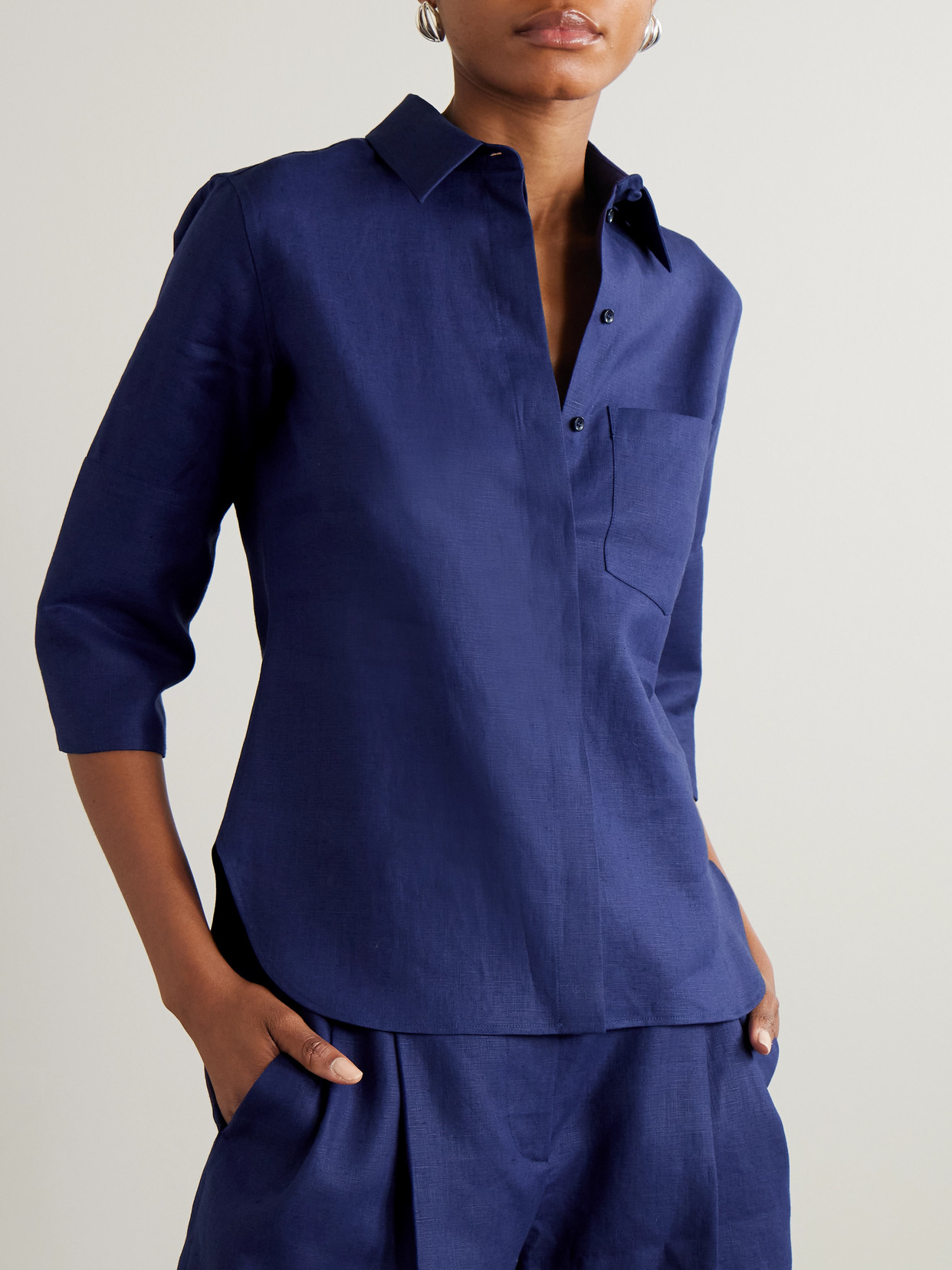 Shop Another Tomorrow Linen Shirt In Blue