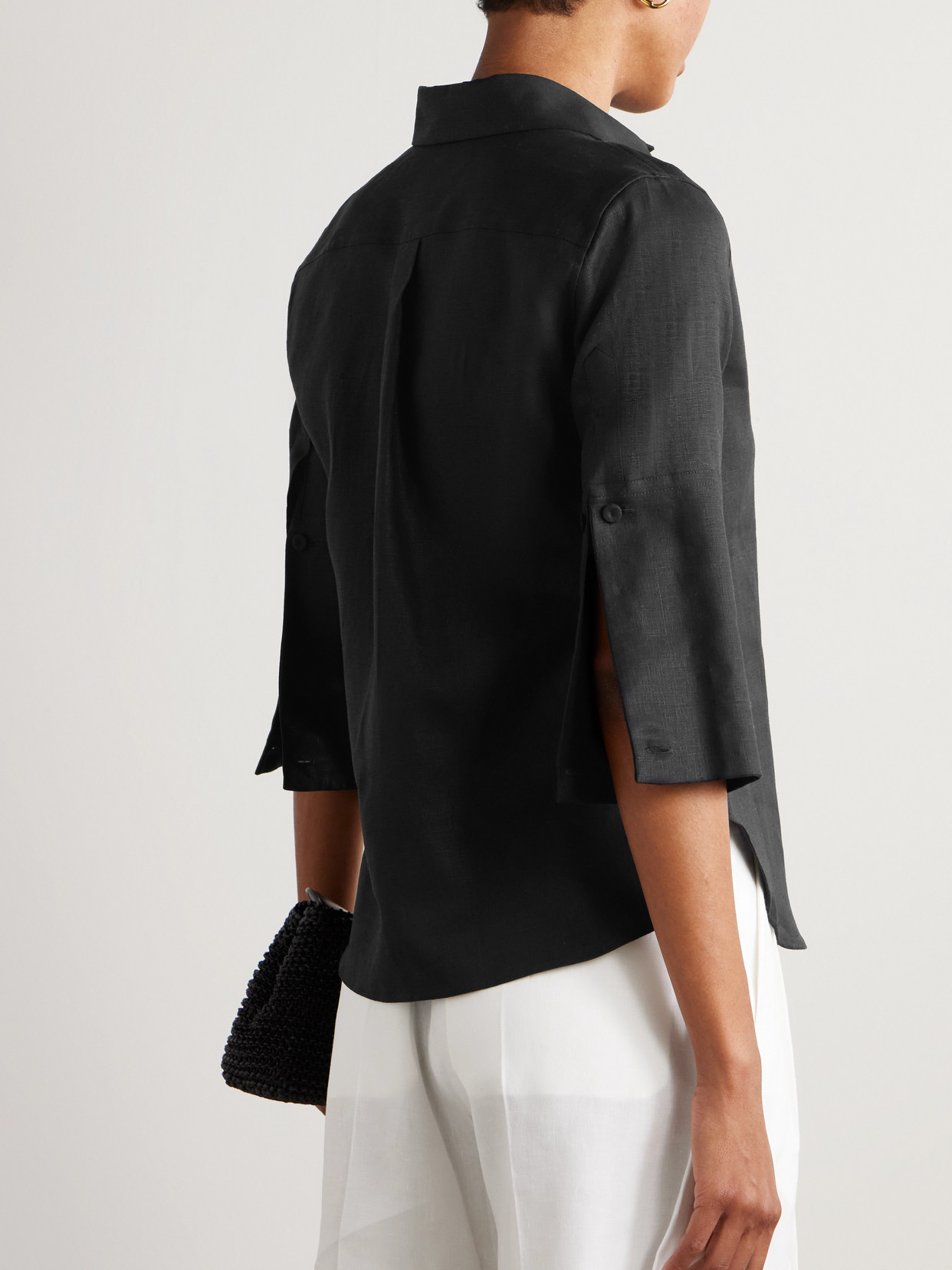 Another Tomorrow Linen Shirt In Black