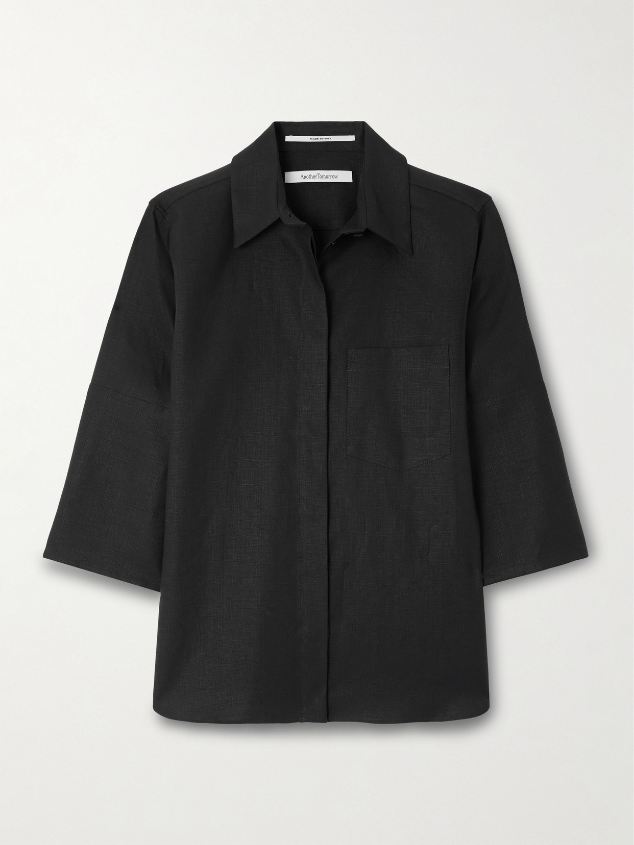 Another Tomorrow Linen Shirt In Black