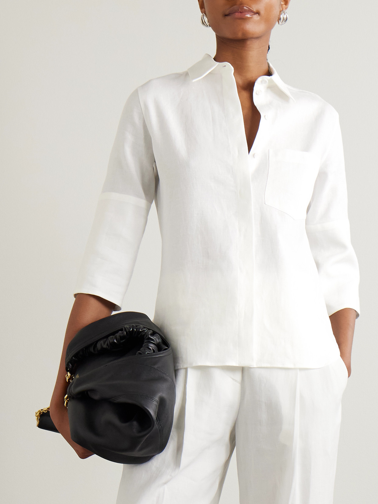 Another Tomorrow Linen Shirt In White