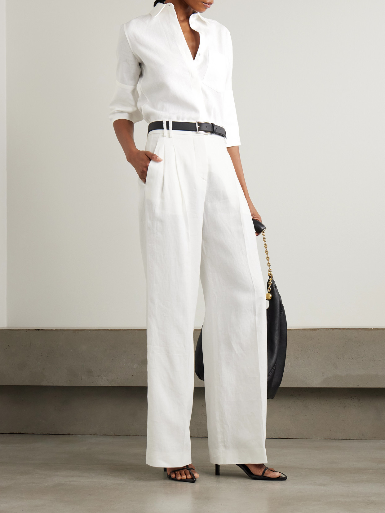 Another Tomorrow Linen Shirt In White