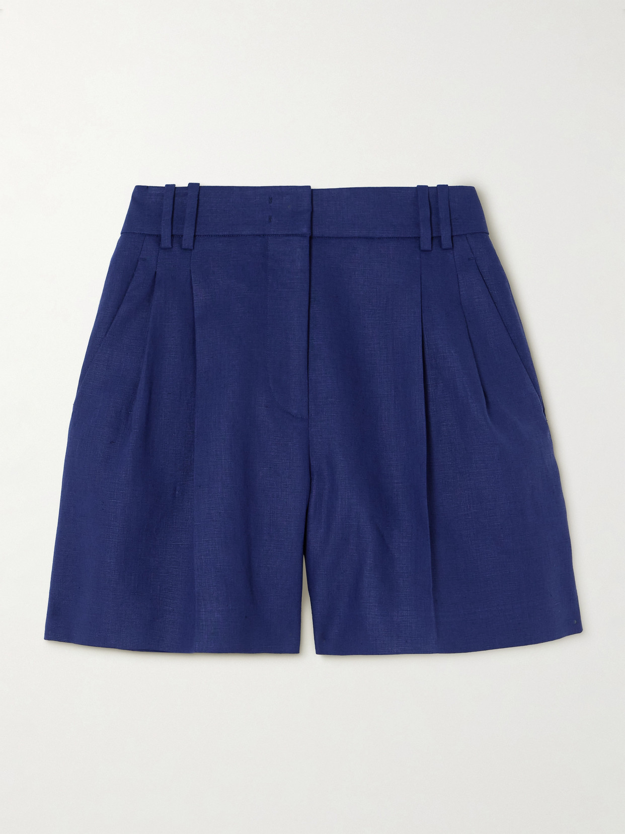 Another Tomorrow Pleated Linen Shorts In Blue