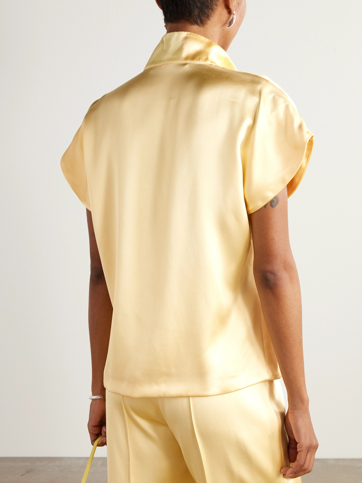 Another Tomorrow Satin Shirt In Yellow