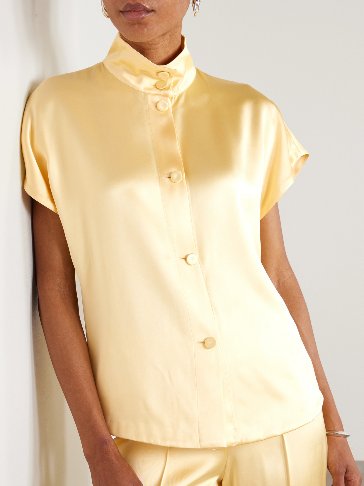 Another Tomorrow Satin Shirt In Yellow