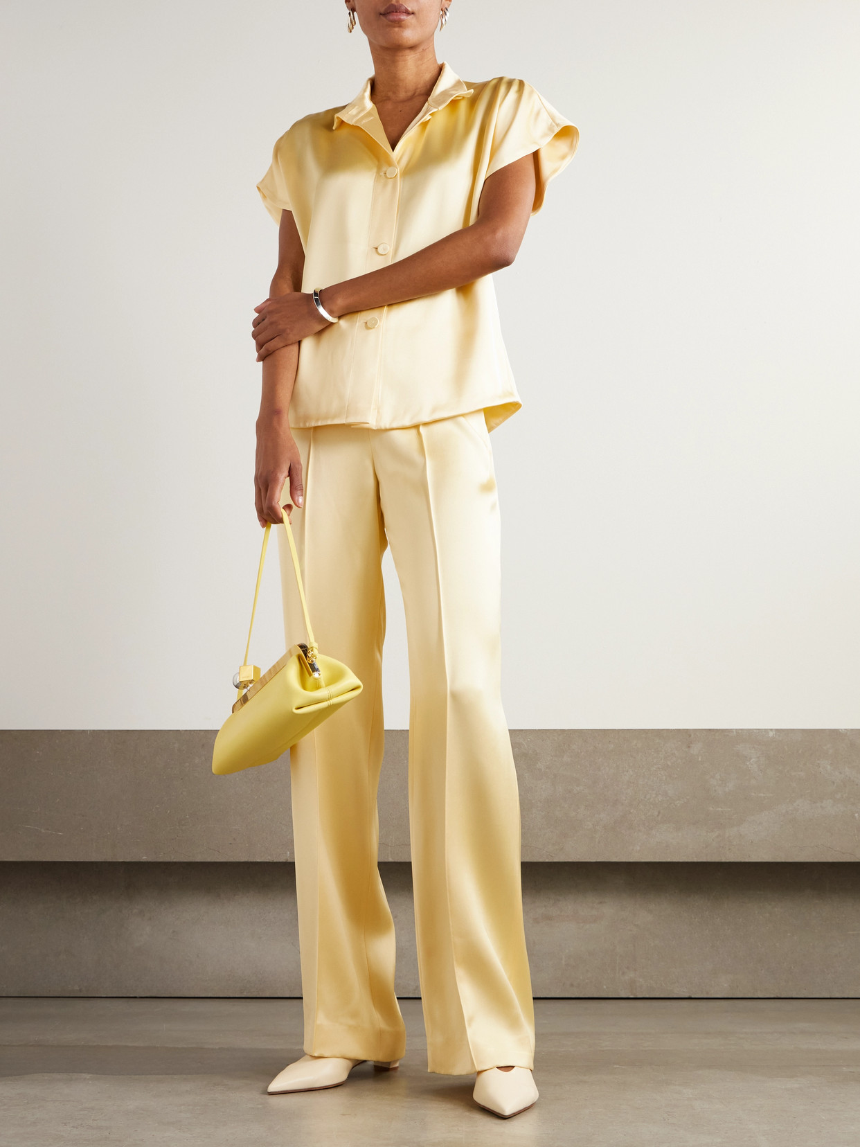 Another Tomorrow Satin Shirt In Yellow