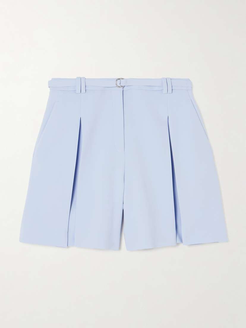 Another Tomorrow Belted Pleated Crepe Shorts