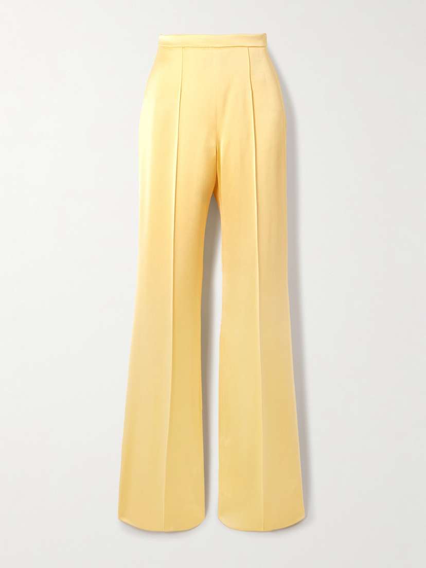 Another Tomorrow Pintucked Satin Straight-leg Pants