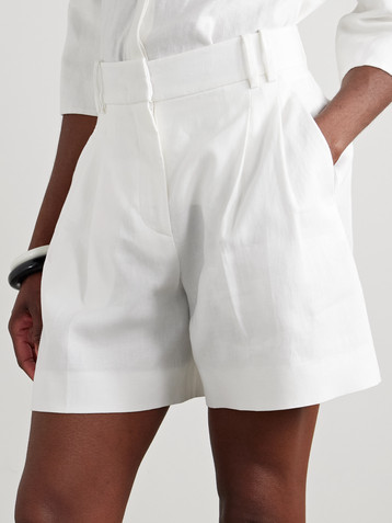 Another Tomorrow Pleated linen shorts