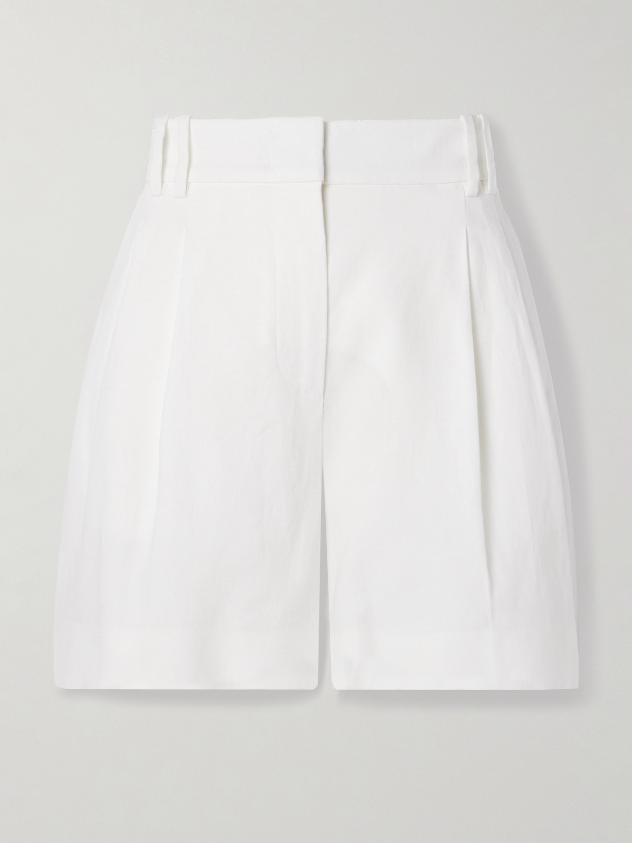 Another Tomorrow Pleated Linen Shorts In White