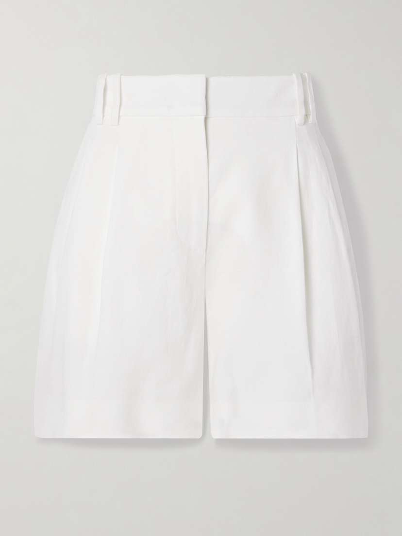 Another Tomorrow Pleated Linen Shorts