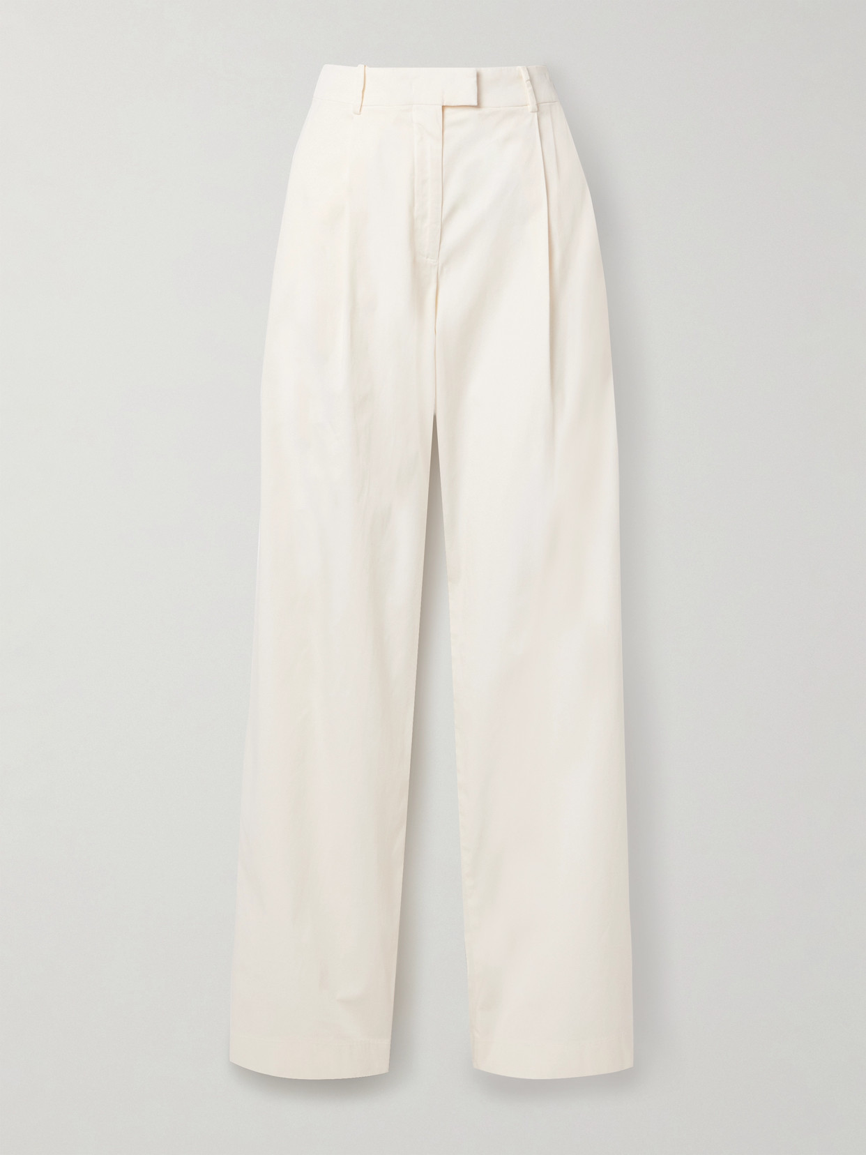 Another Tomorrow Pleated Organic Cotton-blend Poplin Wide-leg Pants In Off-white