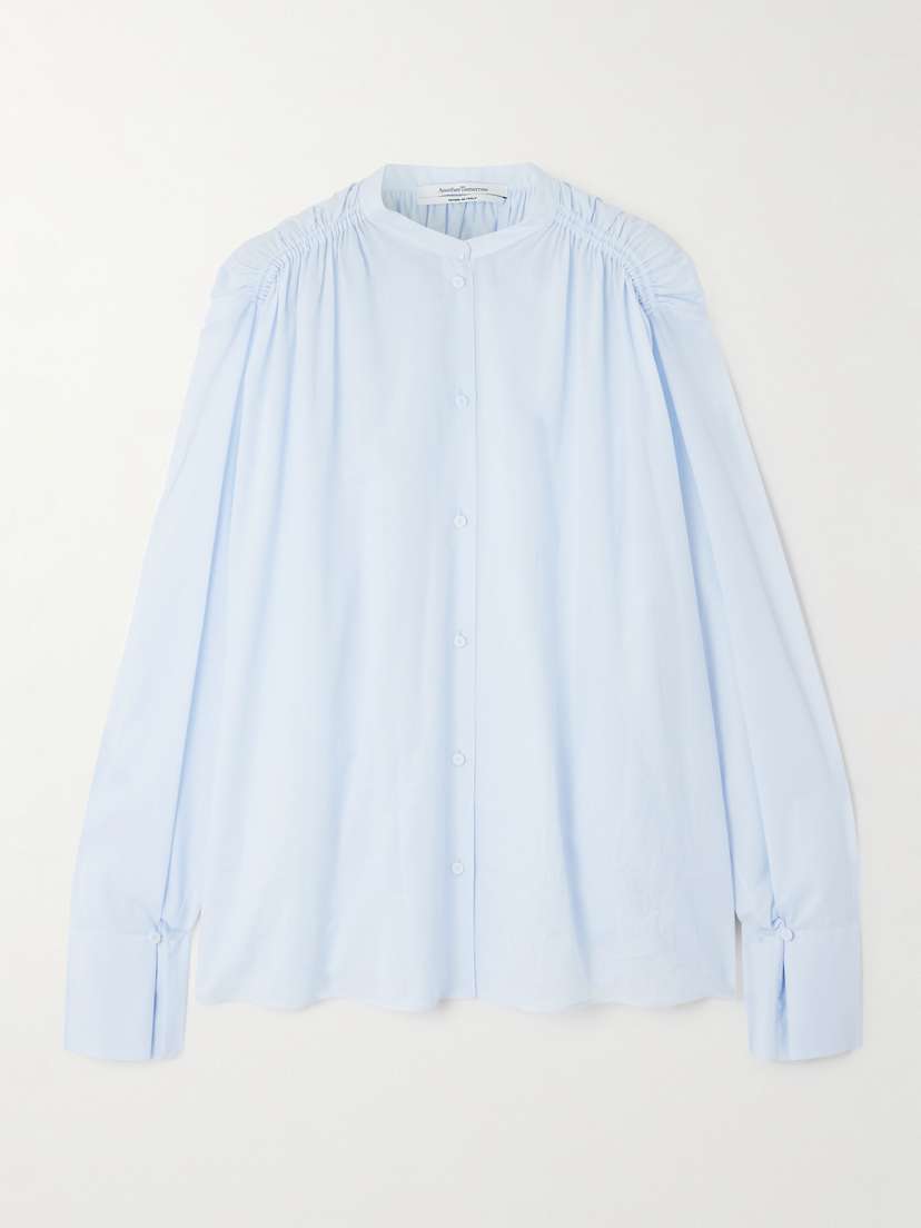 Another Tomorrow Gathered Organic Cotton-voile Shirt