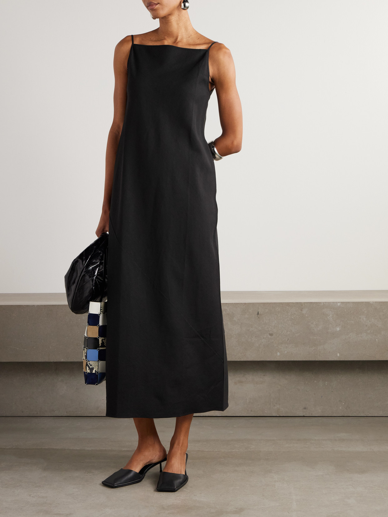 Shop Another Tomorrow Hemp-blend Midi Dress In Black