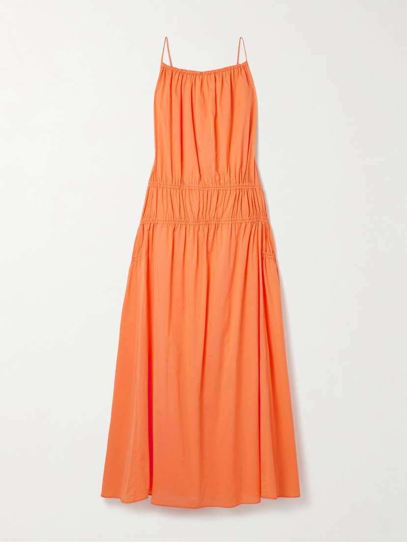 Another Tomorrow Gathered Tiered Organic Cotton-poplin Maxi Dress
