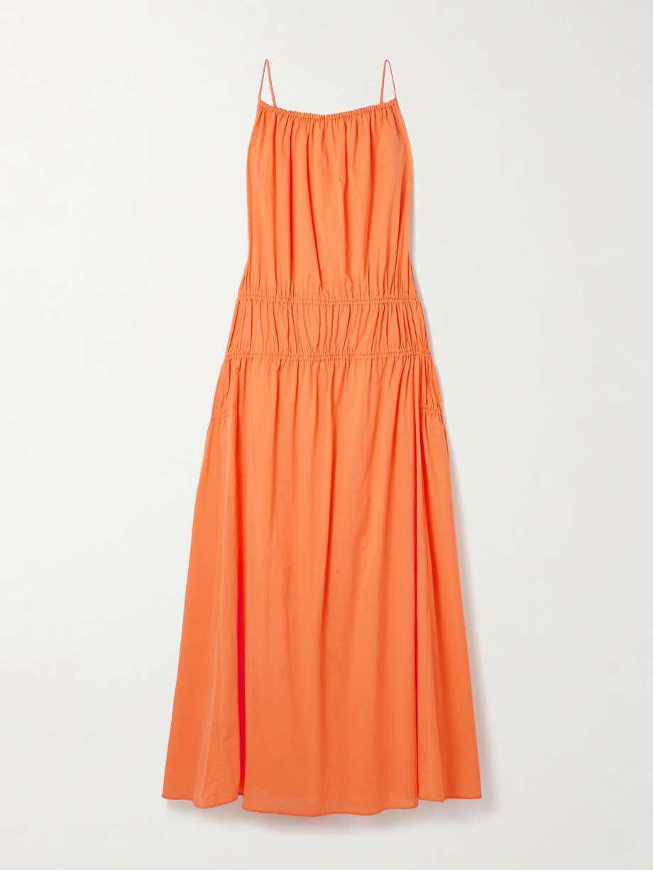 gathered tiered cotton-poplin maxi dress