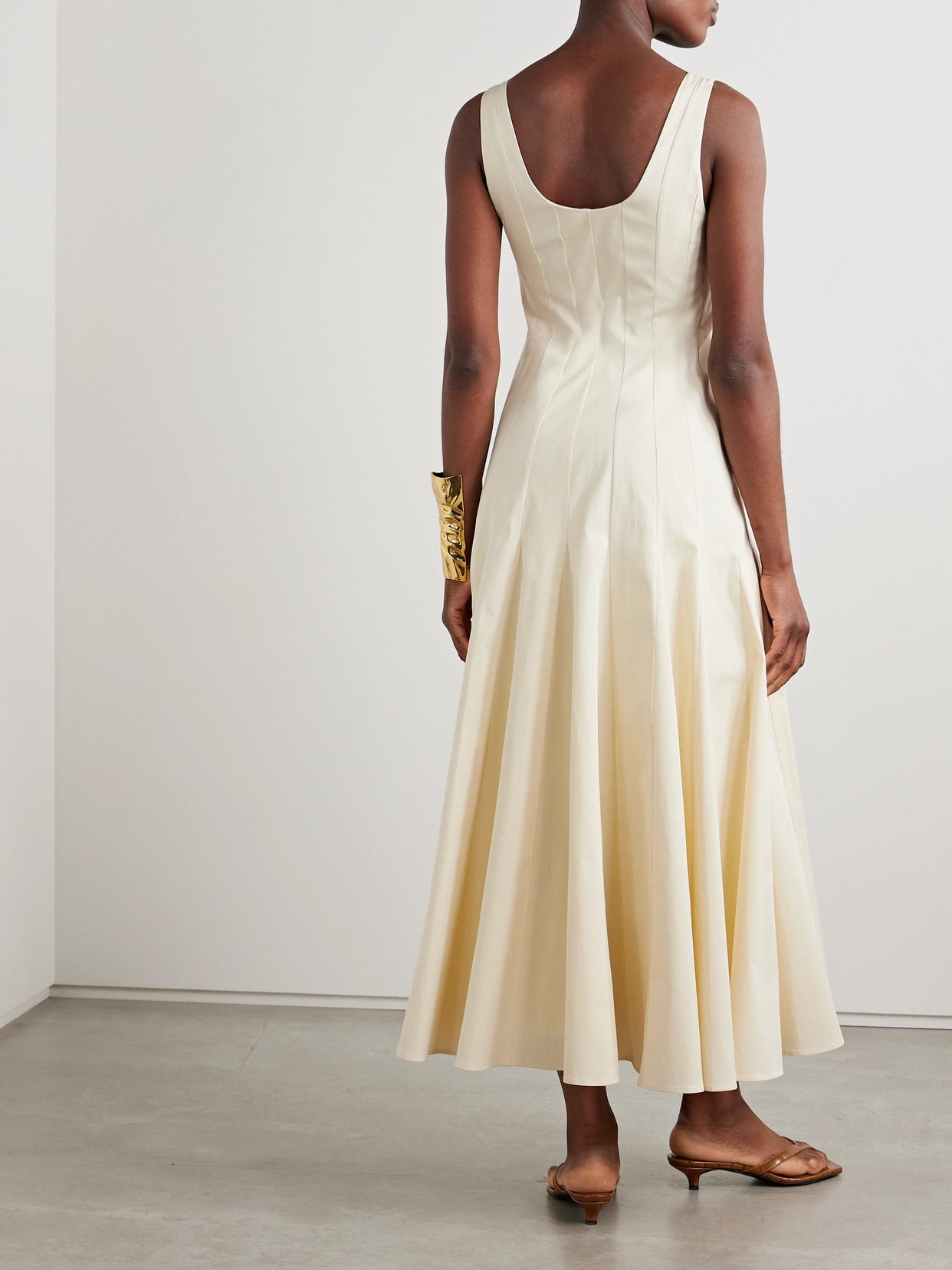 ANOTHER TOMORROW PLEATED ORGANIC COTTON-BLEND GABARDINE MAXI DRESS