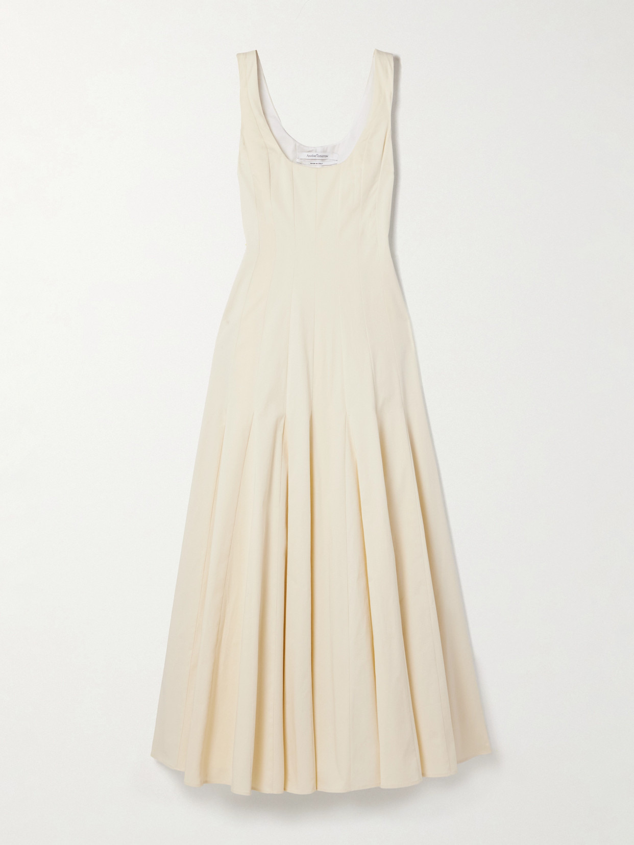 Another Tomorrow Pleated Organic Cotton-blend Gabardine Maxi Dress In Cream