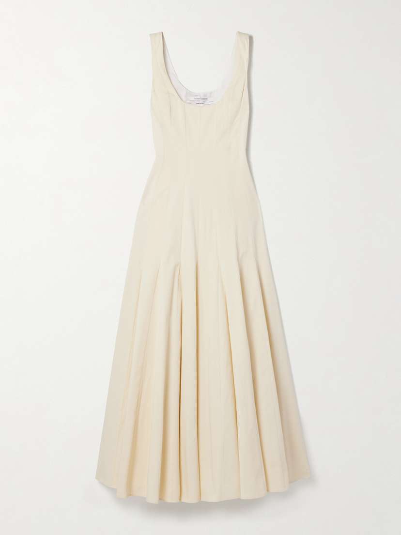 Another Tomorrow Pleated Organic Cotton-blend Gabardine Maxi Dress