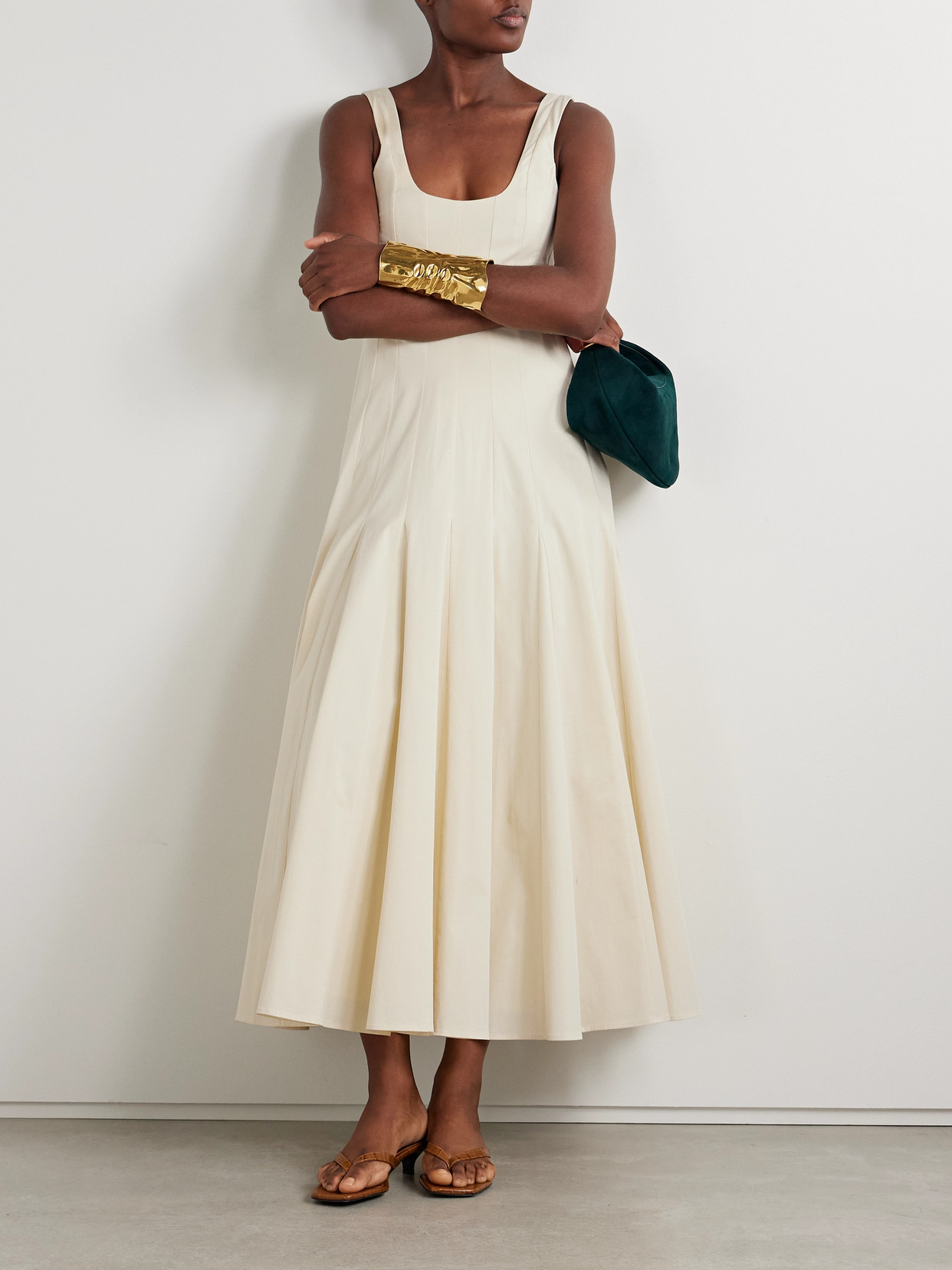 ANOTHER TOMORROW PLEATED ORGANIC COTTON-BLEND GABARDINE MAXI DRESS