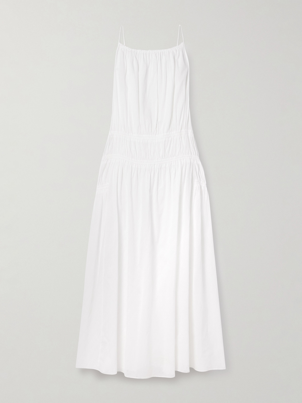 Another Tomorrow Gathered Tiered Cotton-poplin Maxi Dress In White