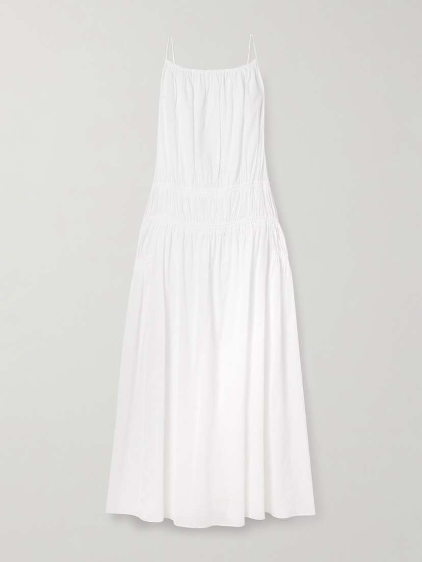 Another Tomorrow Gathered Tiered Organic Cotton-poplin Maxi Dress