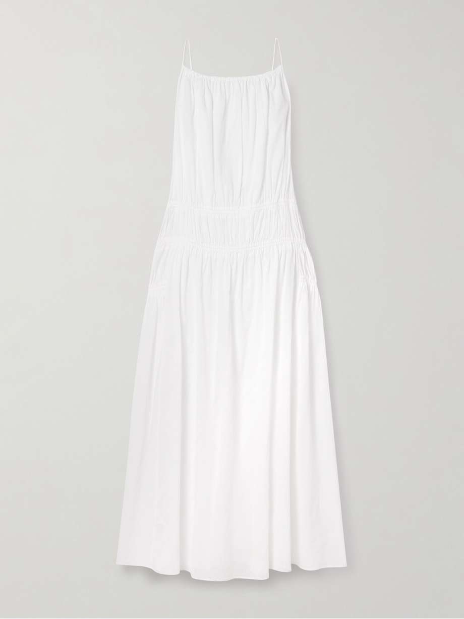 gathered tiered cotton-poplin maxi dress