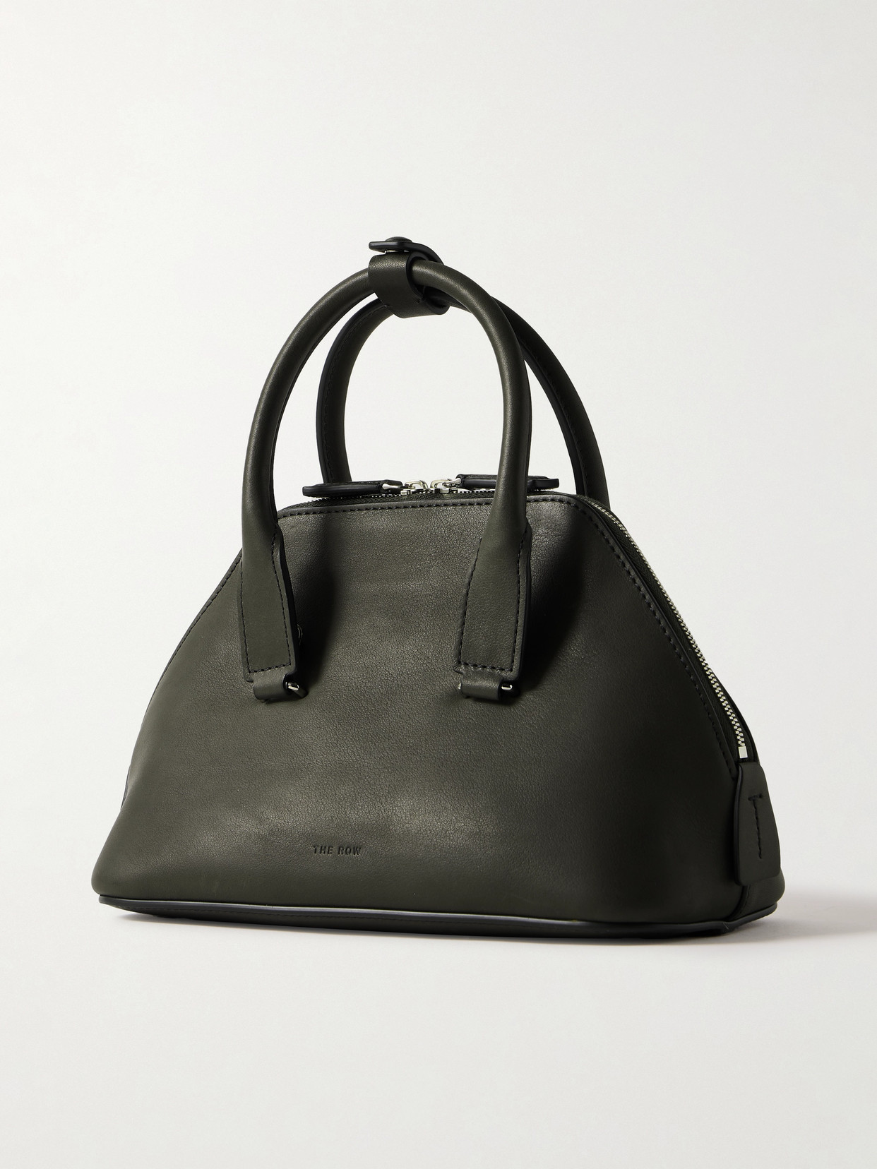 The Row Devon Mini Leather Tote In Gray