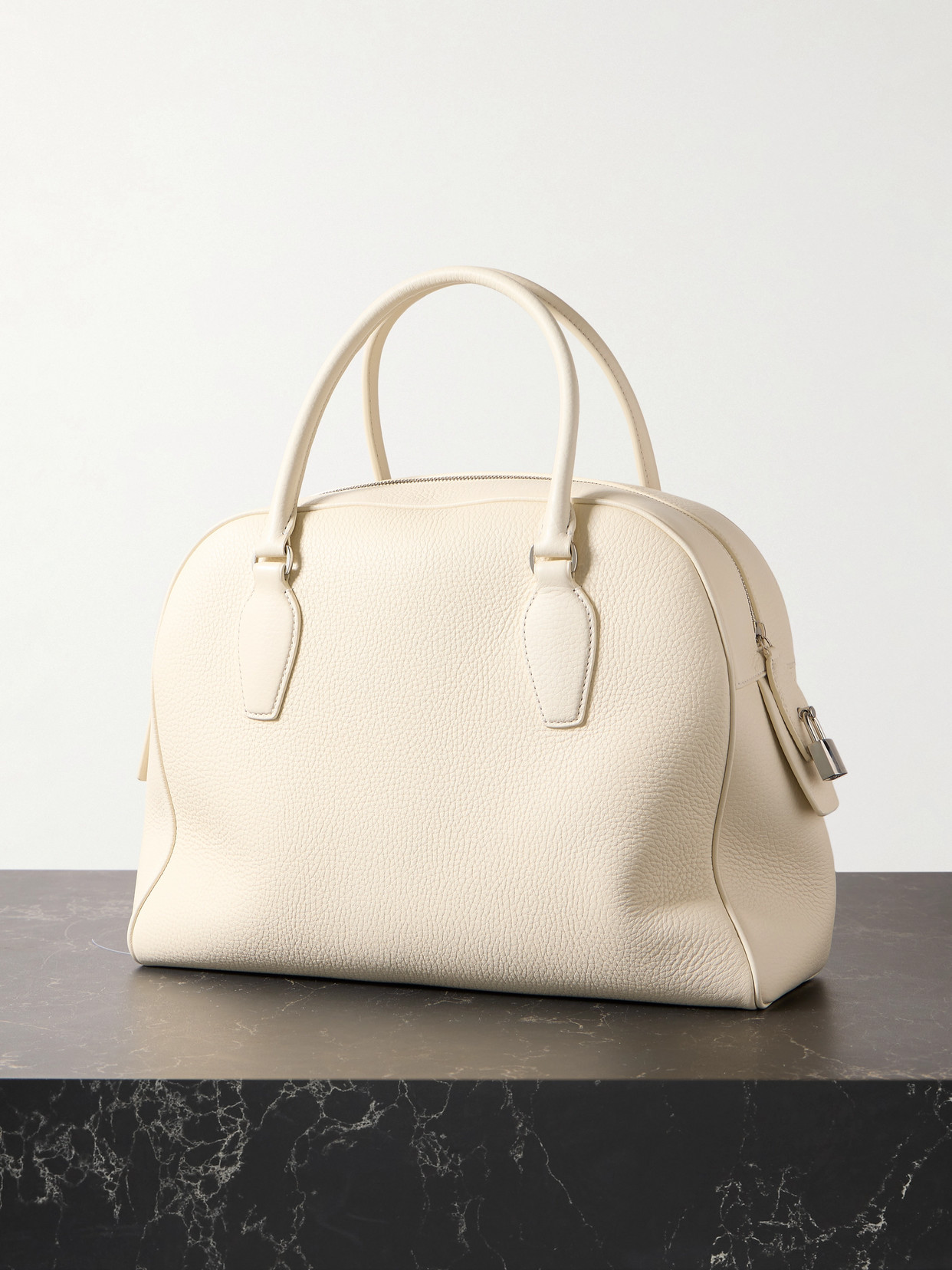 The Row India Textured-leather Tote In Ivory