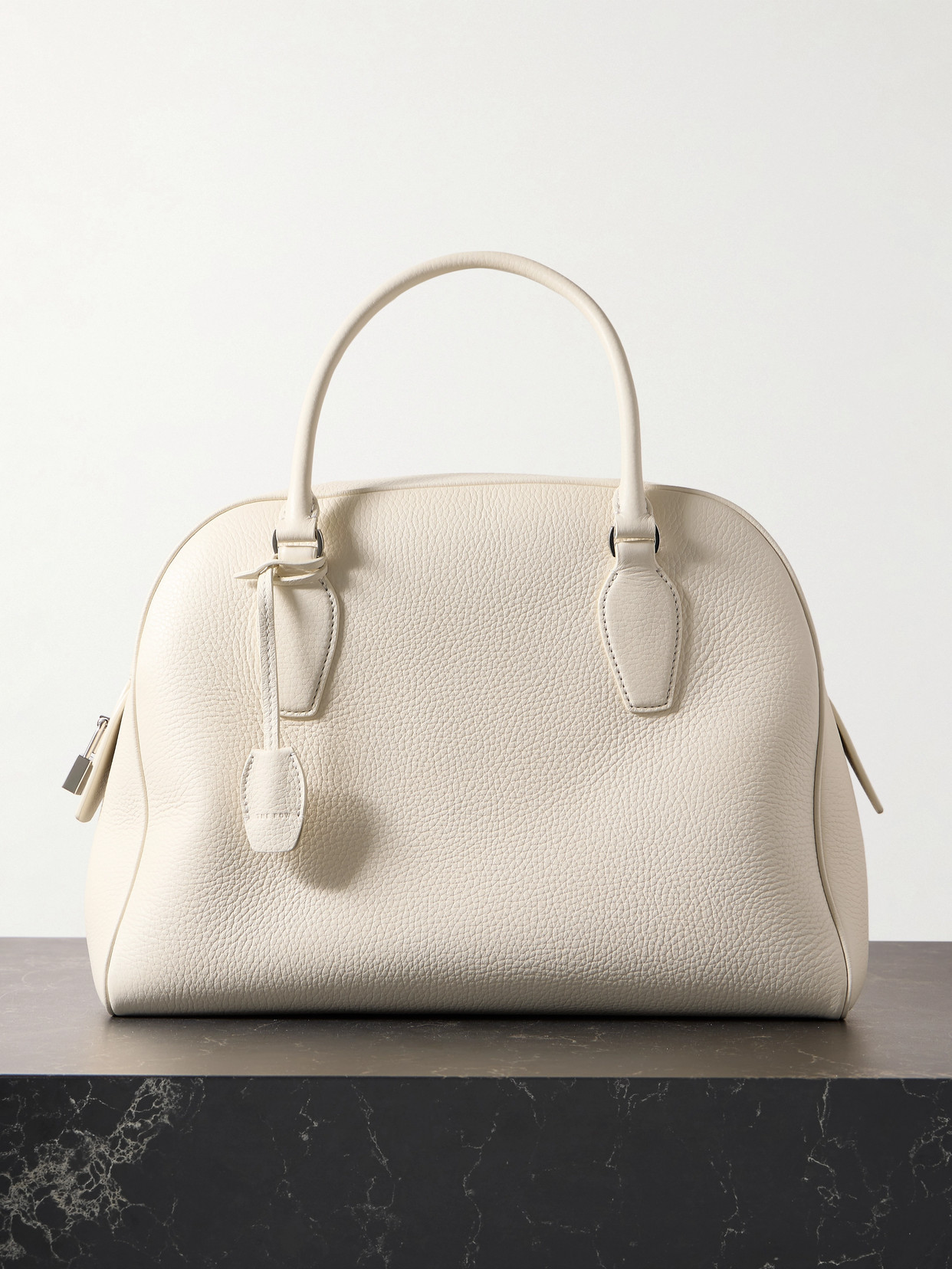 The Row India Textured-leather Tote In Ivory