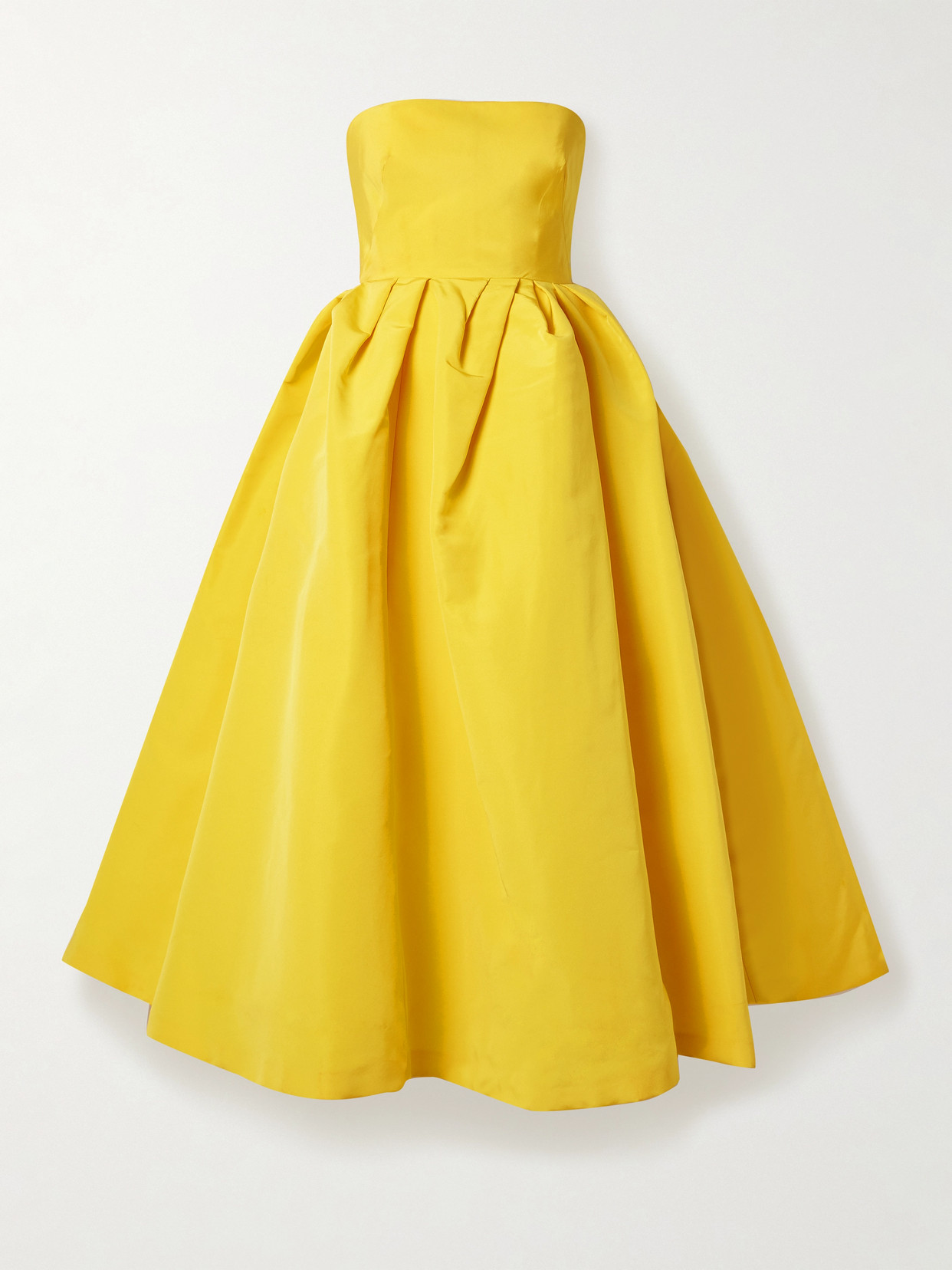 Shop Carolina Herrera Strapless Pleated Faille Gown In Yellow