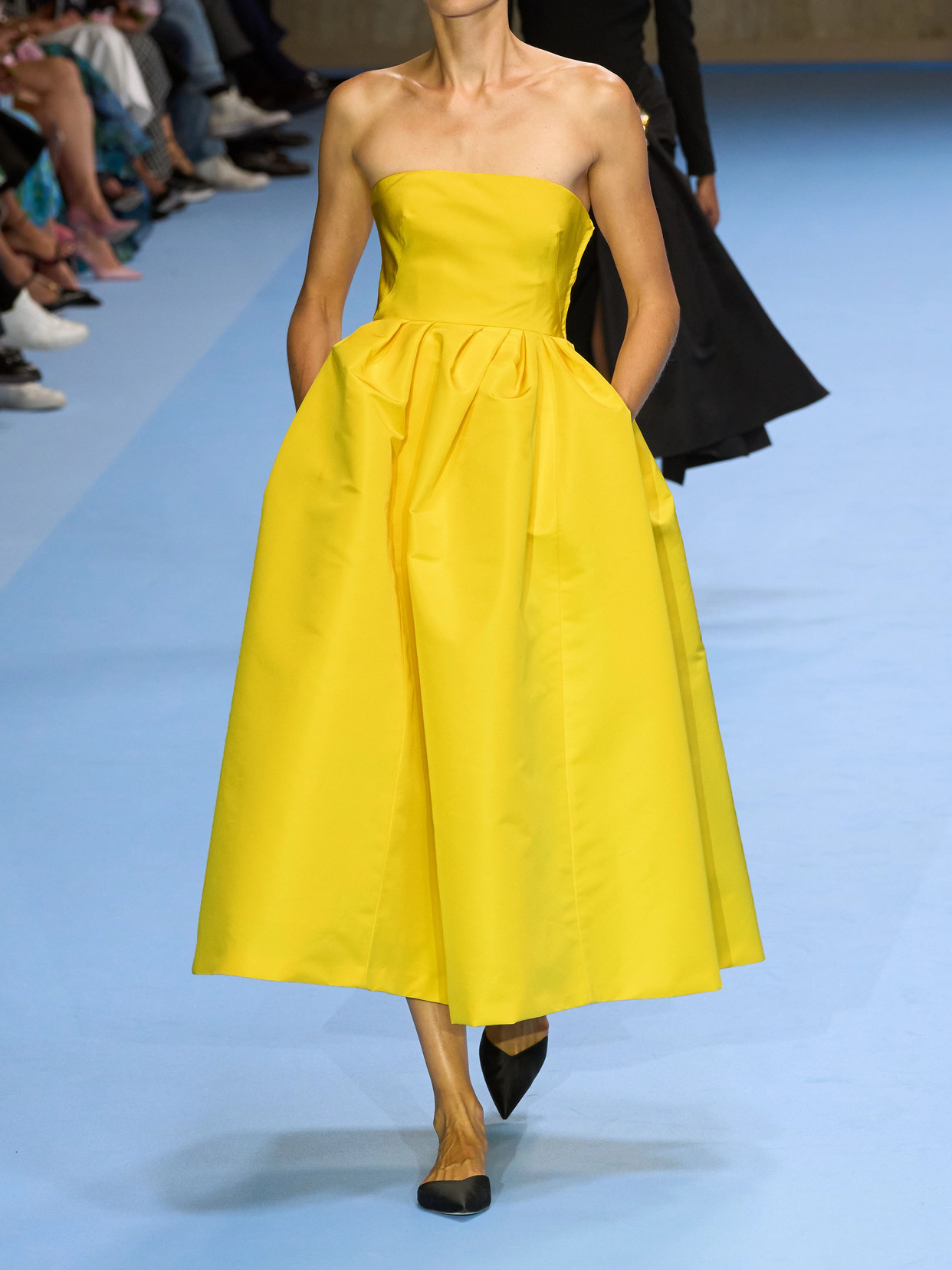 Shop Carolina Herrera Strapless Pleated Faille Gown In Yellow