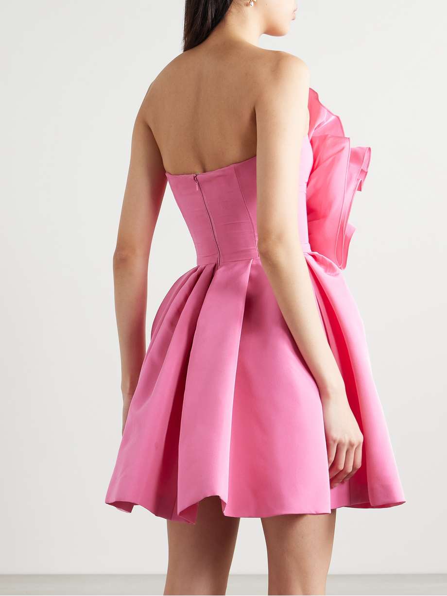 strapless appliquéd silk-faille mini dress