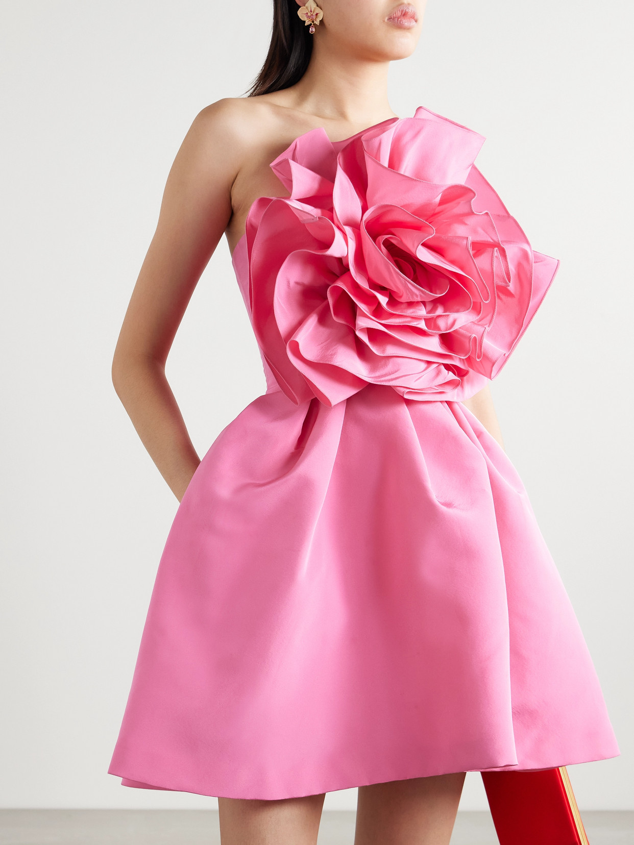 Carolina Herrera Flower Strapless Mini Dress In Pink