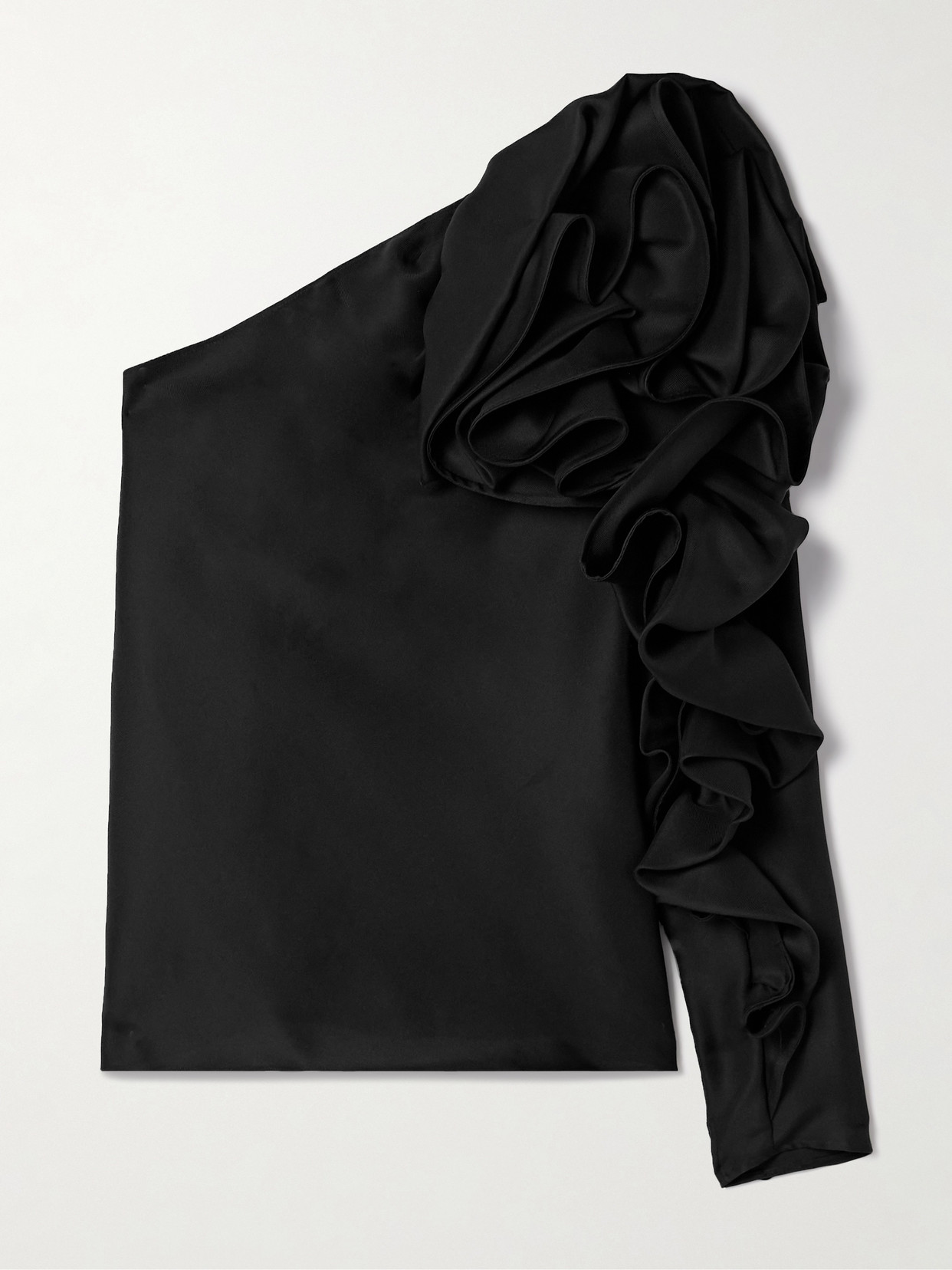 One-Sleeve Ruffled Silk-Gazar Top