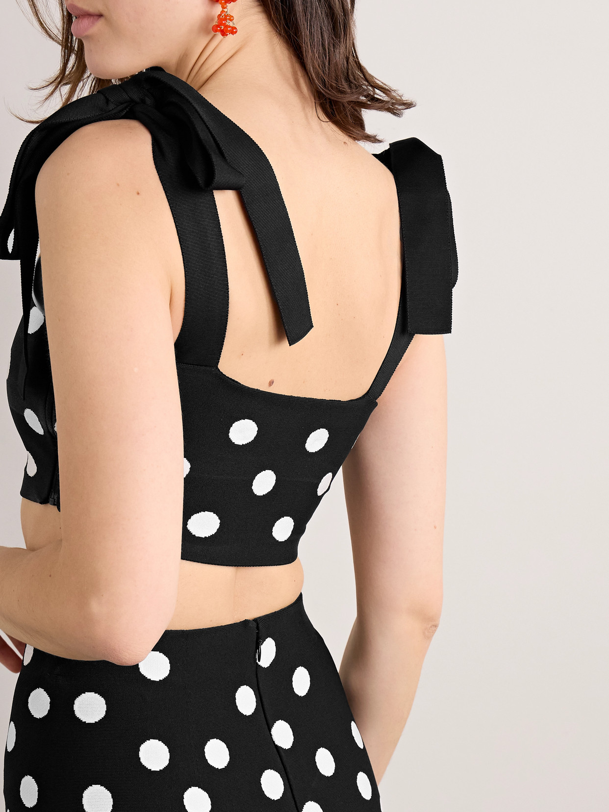 Cropped Polka-Dot Jacquard-Knit Tank