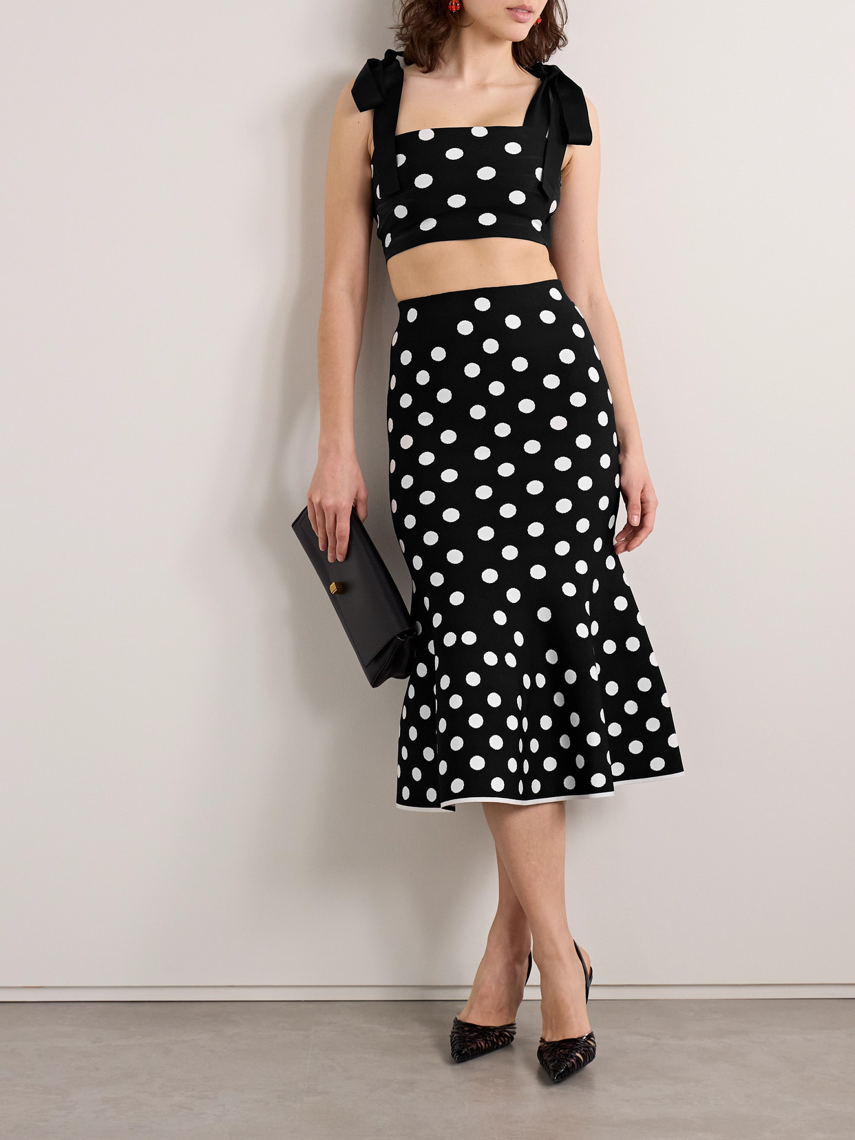 Cropped Polka-Dot Jacquard-Knit Tank