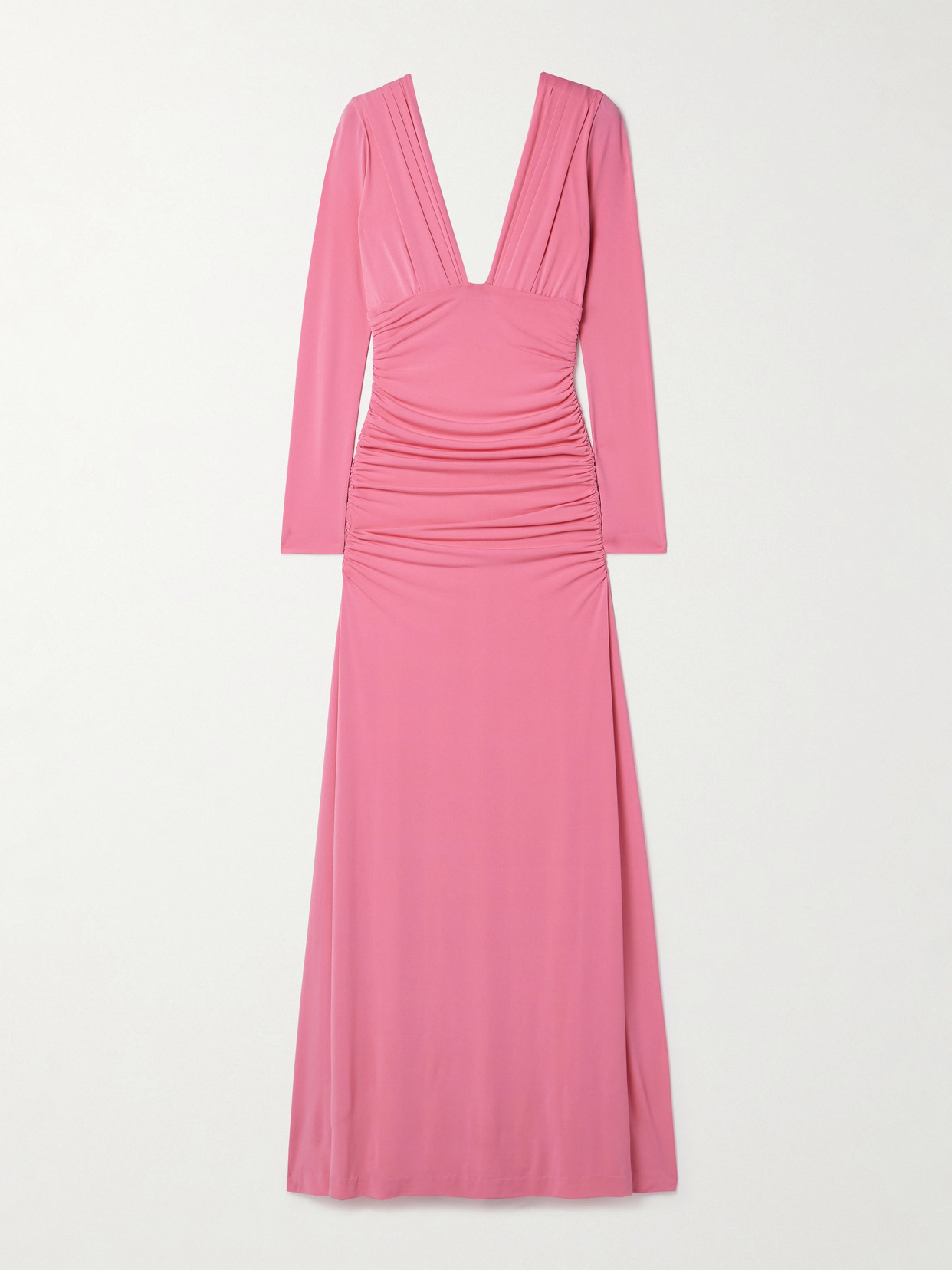 Carolina Herrera Plunging Ruched Long-sleeve Maxi Dress In Pink