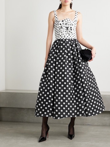 Carolina Herrera Pleated appliquéd polka-dot silk-gazar gown