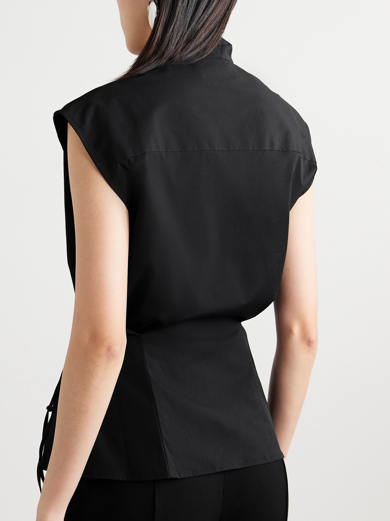 CAROLINA HERRERA PLEATED COTTON-BLEND POPLIN WRAP TOP