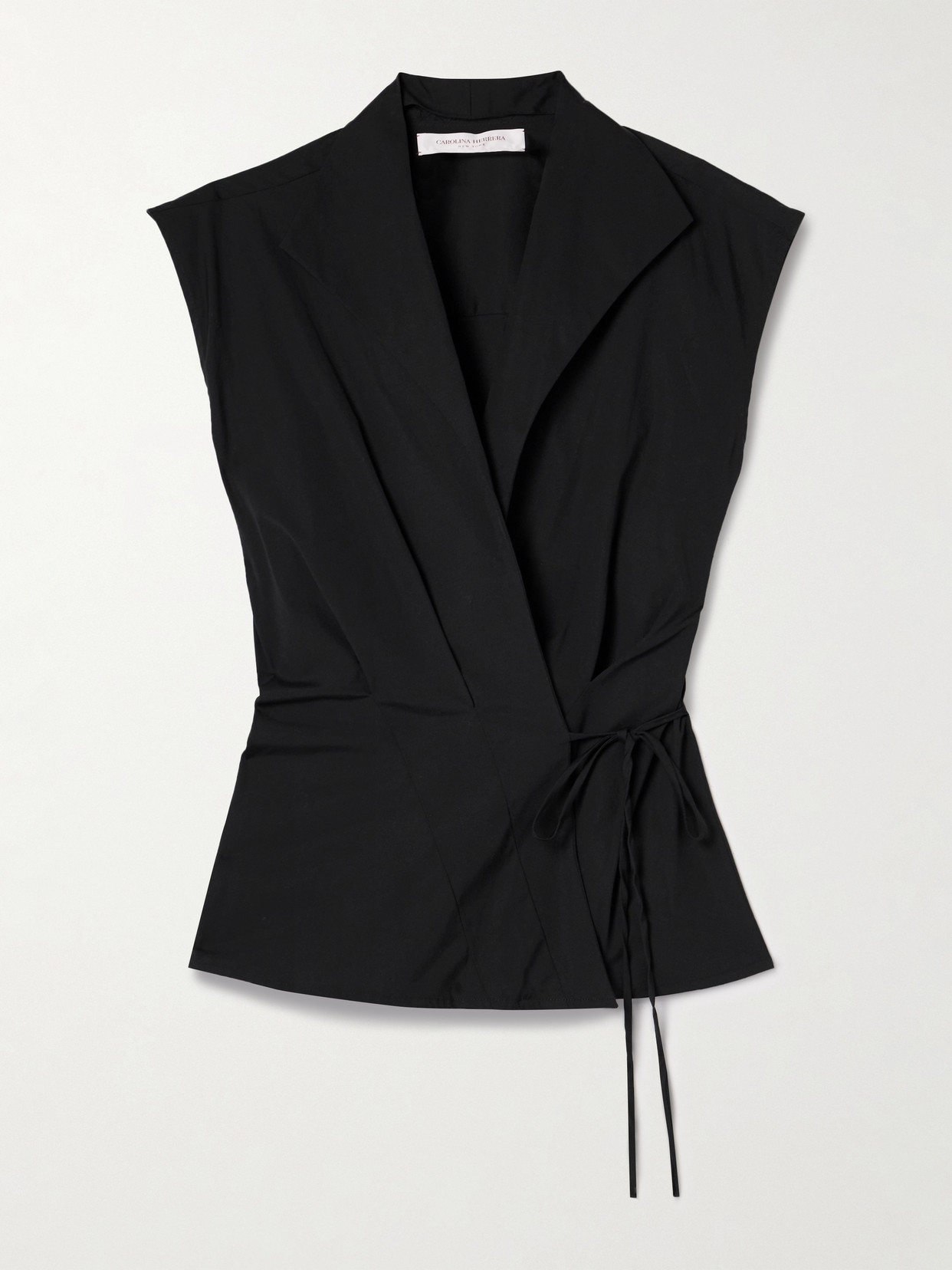 Carolina Herrera - Pleated Cotton-blend Poplin Wrap Top - Black