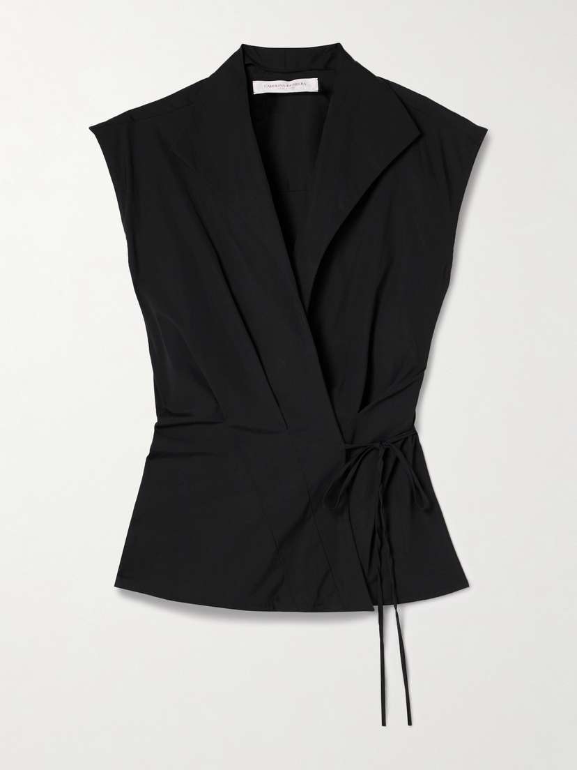 Carolina Herrera Pleated Cotton-blend Poplin Wrap Top