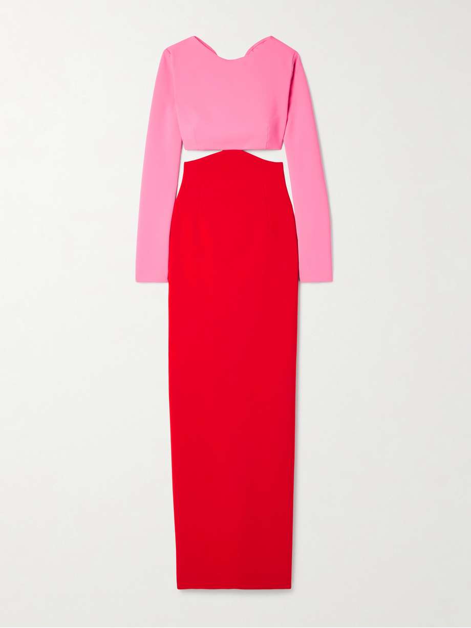 cutout bow-embellished two-tone crepe gown