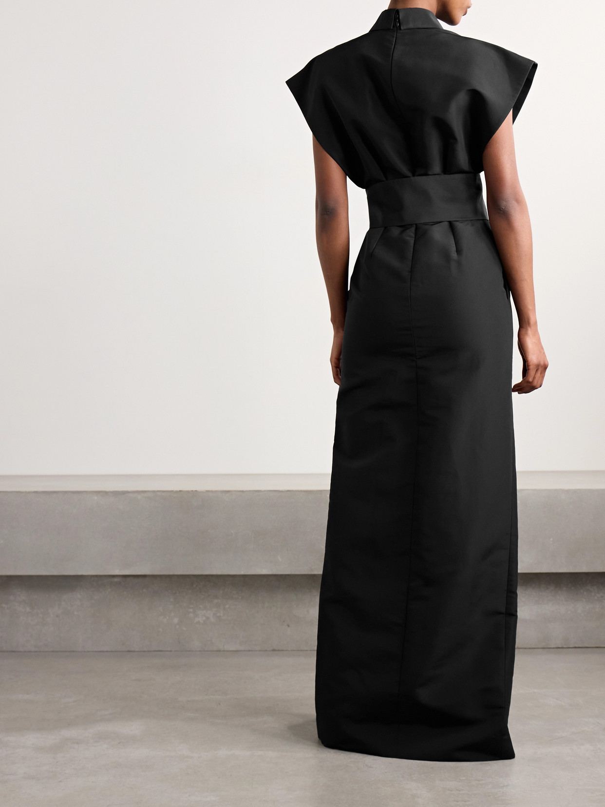 Carolina Herrera Belted Pleated Silk-faille Gown In Black